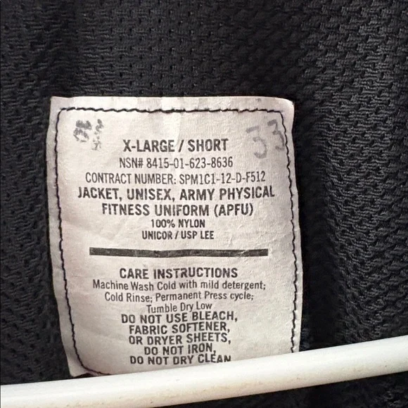 US Army APFU PT Jacket Black Yellow X-large Short Military Physical Fitness - Picture 4 of 9